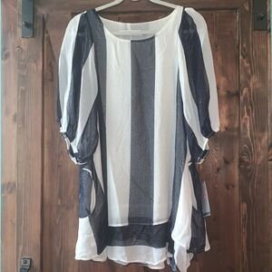 Lucy‎ Love Gabriella Dress Babydoll Striped Chiffon Blue White Shimmery S NWT